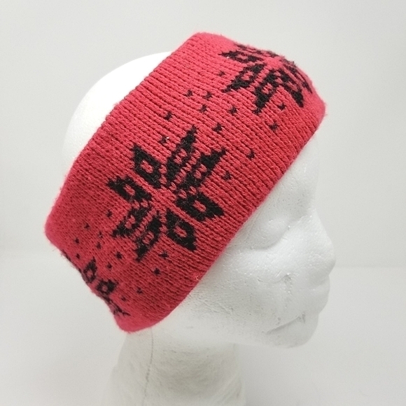 Vintage Winter Snow Ear Warmer Headband Snowflake Pattern Pink - Picture 9 of 9